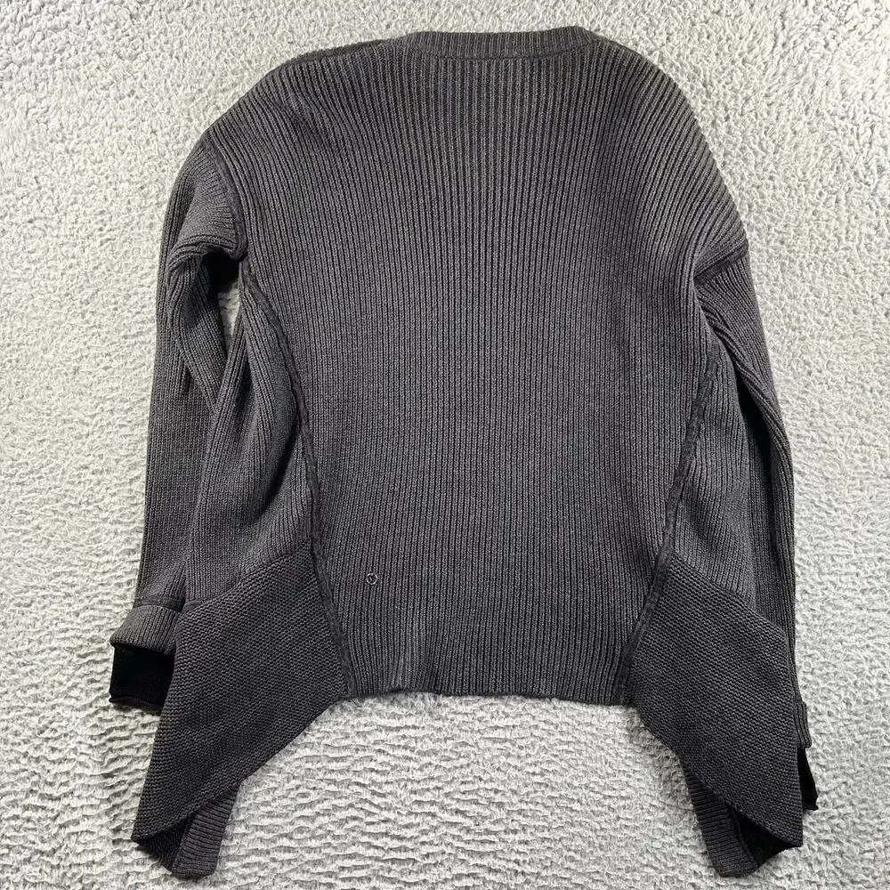 Lululemon Sit In Peace Cardigan Heathered Charcoal Grey Ribbed Open Front 6 - Picture 3 of 6